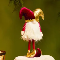 Lutin de Noël debout (H39 cm) Arlequin Bordeaux et doré