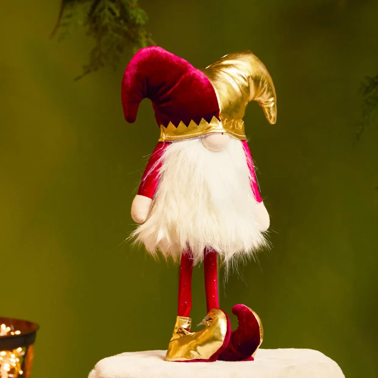 Lutin de Noël debout (H39 cm) Arlequin Bordeaux et doré