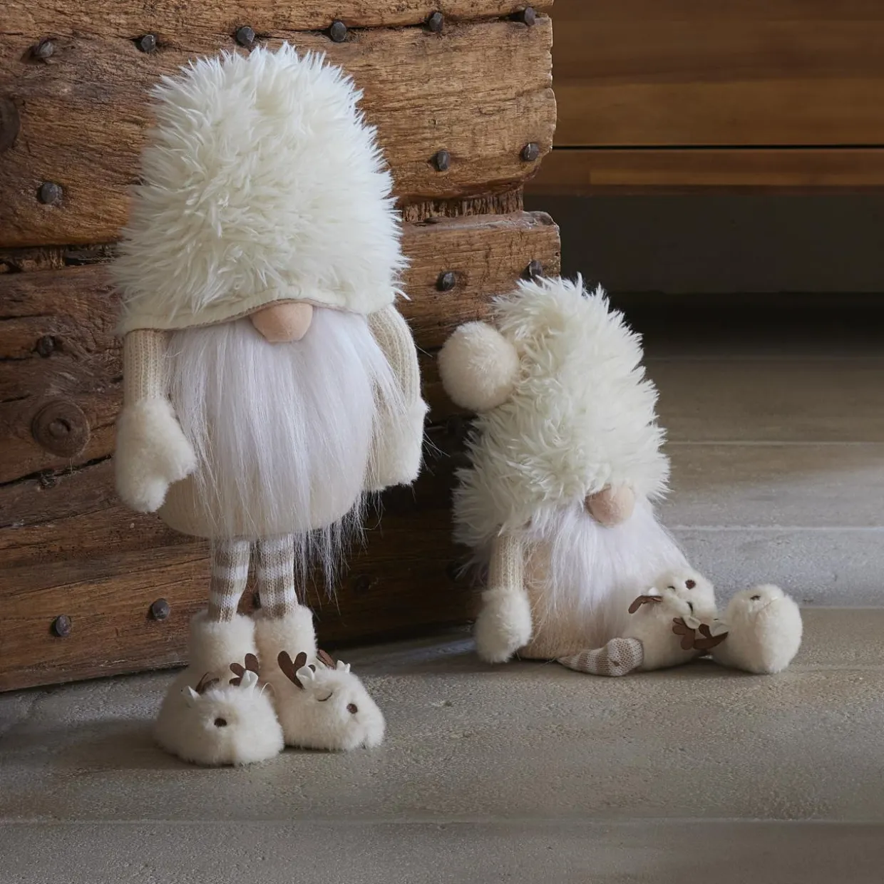 Lutin de Noël jambes souples (H48 cm) Gaston mignon Blanc crème