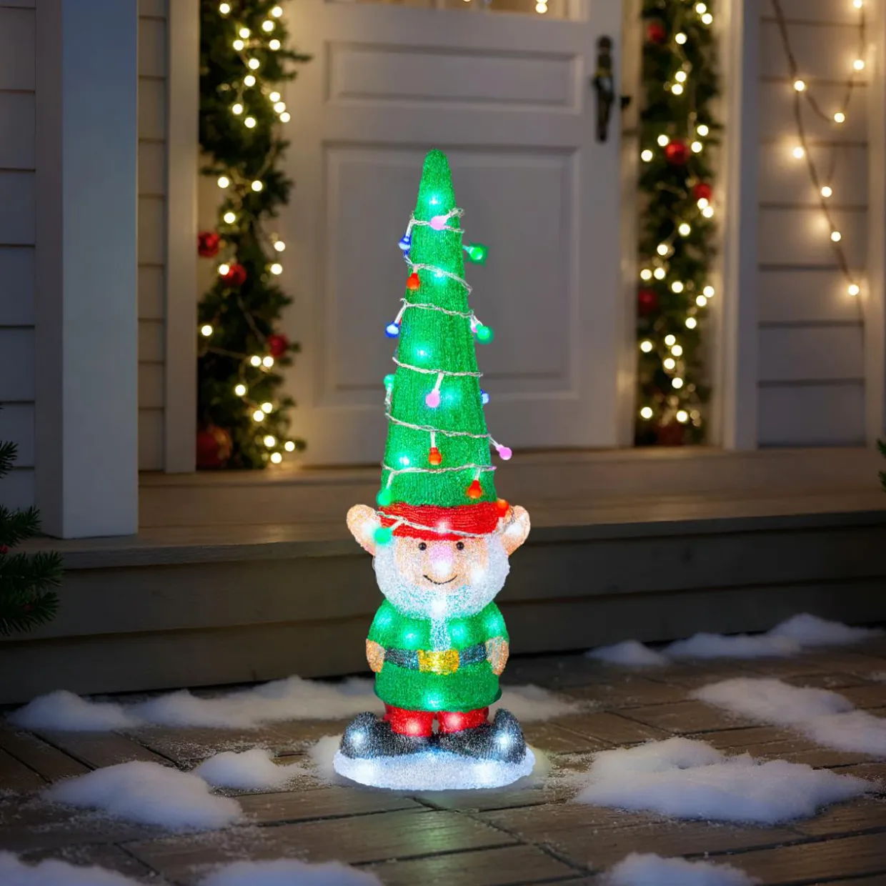 Lutin lumineux 60 LED (H60 cm) Joyeux Vert et blanc froid