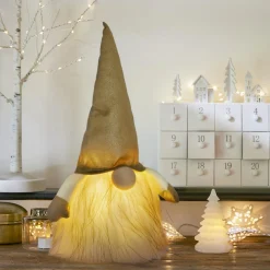 Lutin lumineux à piles (H40 cm) Rémi et bonnet Doré
