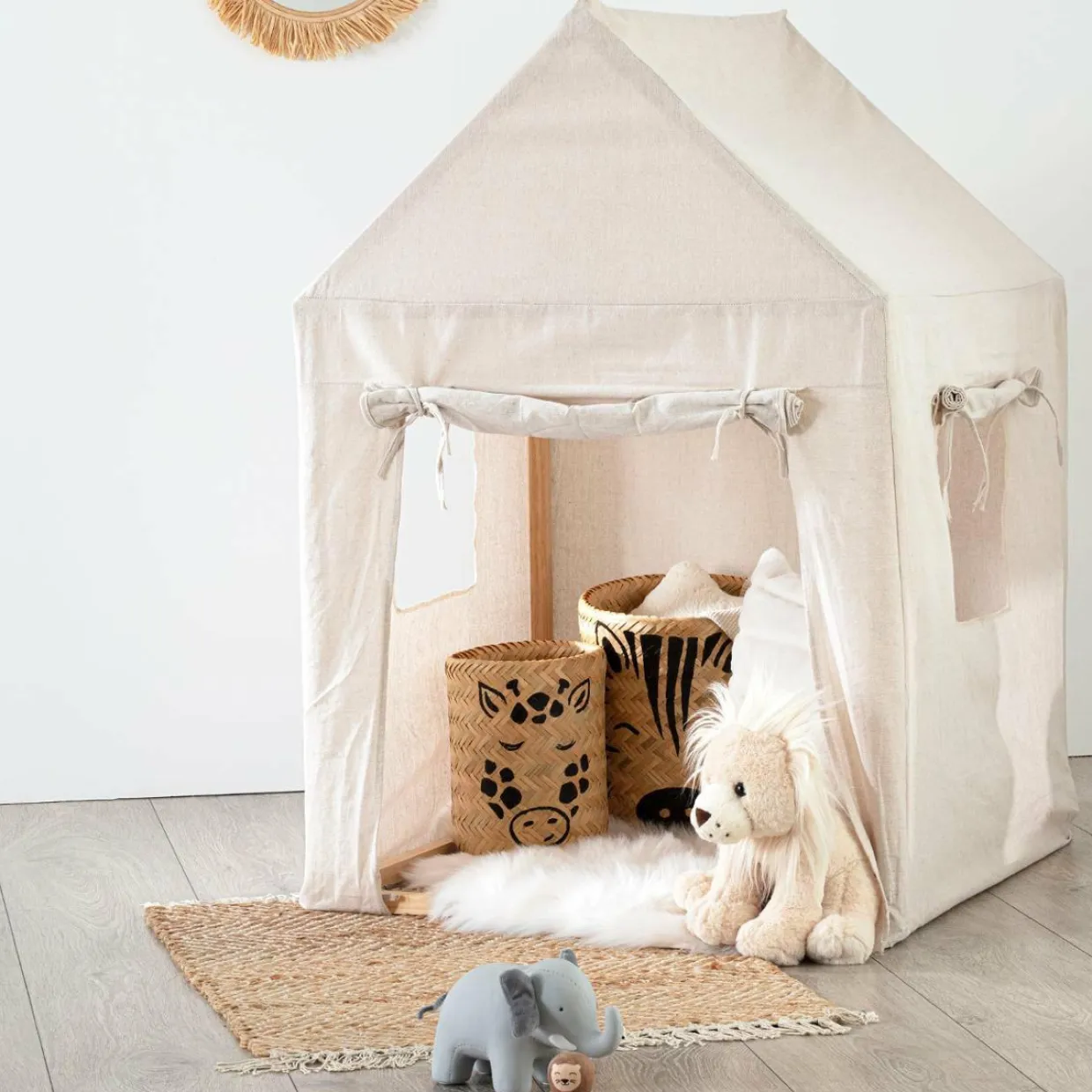 Maison enfant bois et tissu (H116 cm) Safari Beige