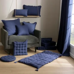 Matelas de sol coton (120 x 60 cm) Pixel Bleu marine