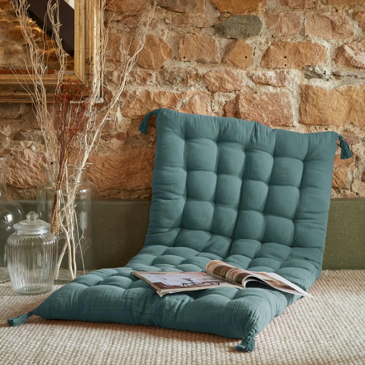 Matelas de sol gaze de coton (60 x 120 cm) Gaïa Bleu canard