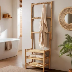 Meuble de rangement dressing avec crochets en bambou (70 x H190 cm) Hanoï