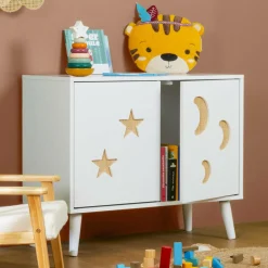 Meuble de rangement enfant bois 2 portes (H65 cm) Stars Blanc