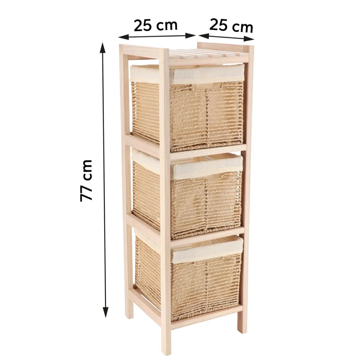 Meuble de rangement 3 paniers (H77 cm) Paulownia Beige