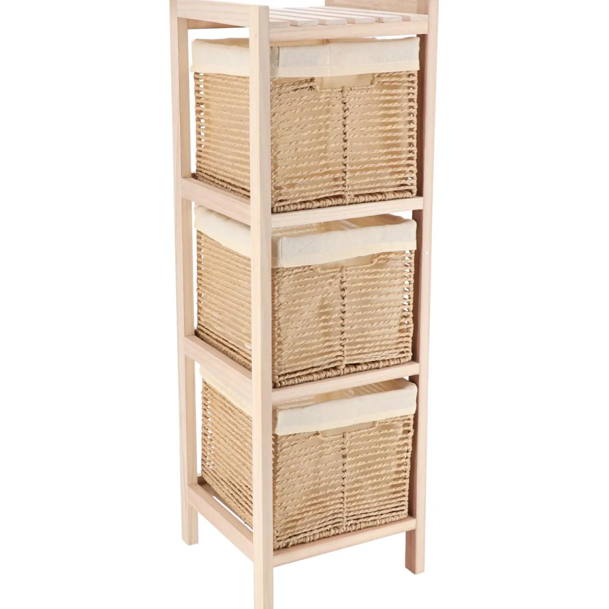 Meuble de rangement 3 paniers (H77 cm) Paulownia Beige