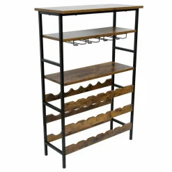 Meuble range-bouteilles industriel 18 emplacements et porte-verres (H100 cm) Hugo Marron