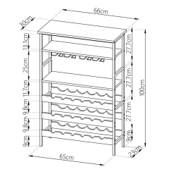 Meuble range-bouteilles industriel 18 emplacements et porte-verres (H100 cm) Hugo Marron