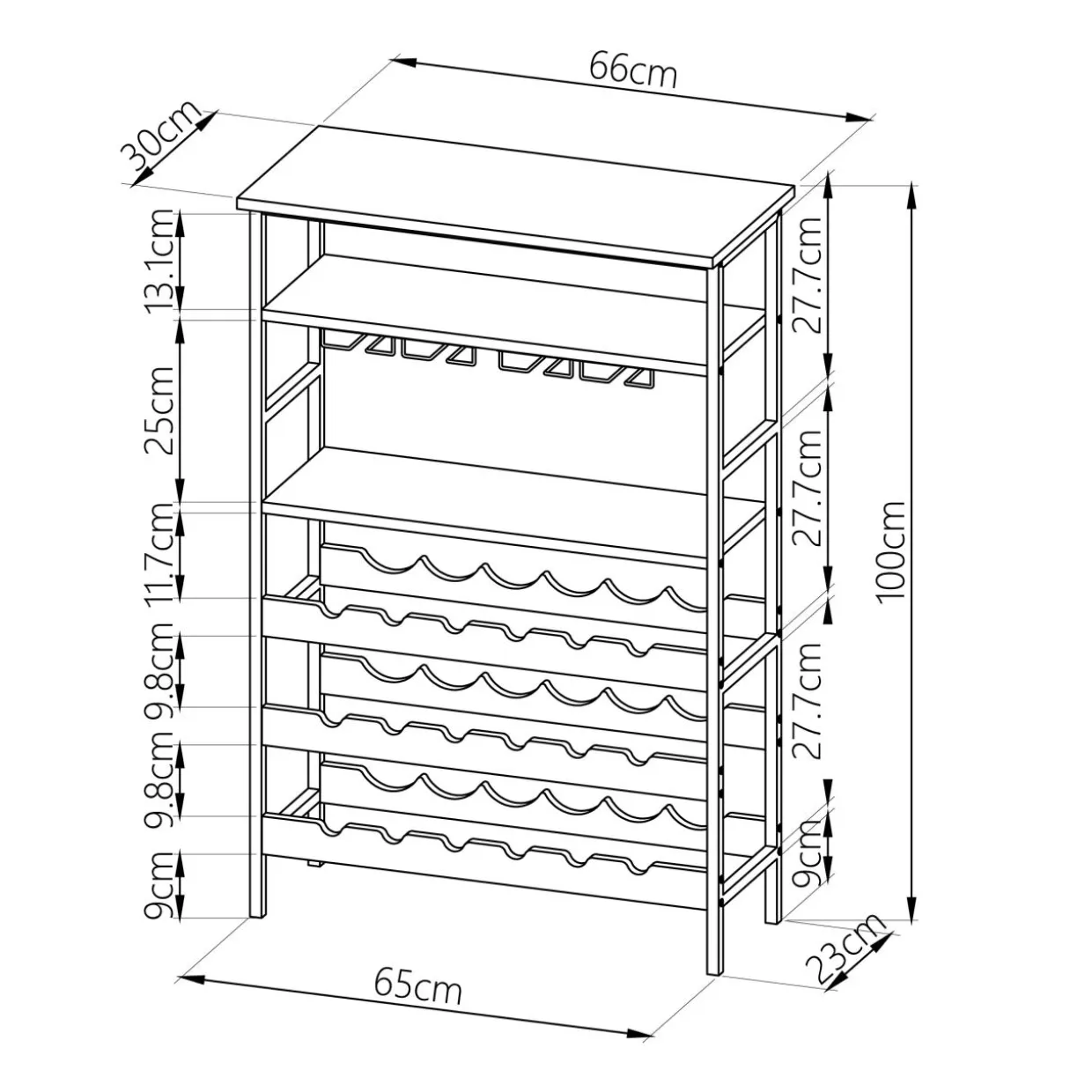 Meuble range-bouteilles industriel 18 emplacements et porte-verres (H100 cm) Hugo Marron
