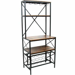 Meuble range-bouteilles industriel 10 emplacements et porte-verres (H178 cm) Léon Marron
