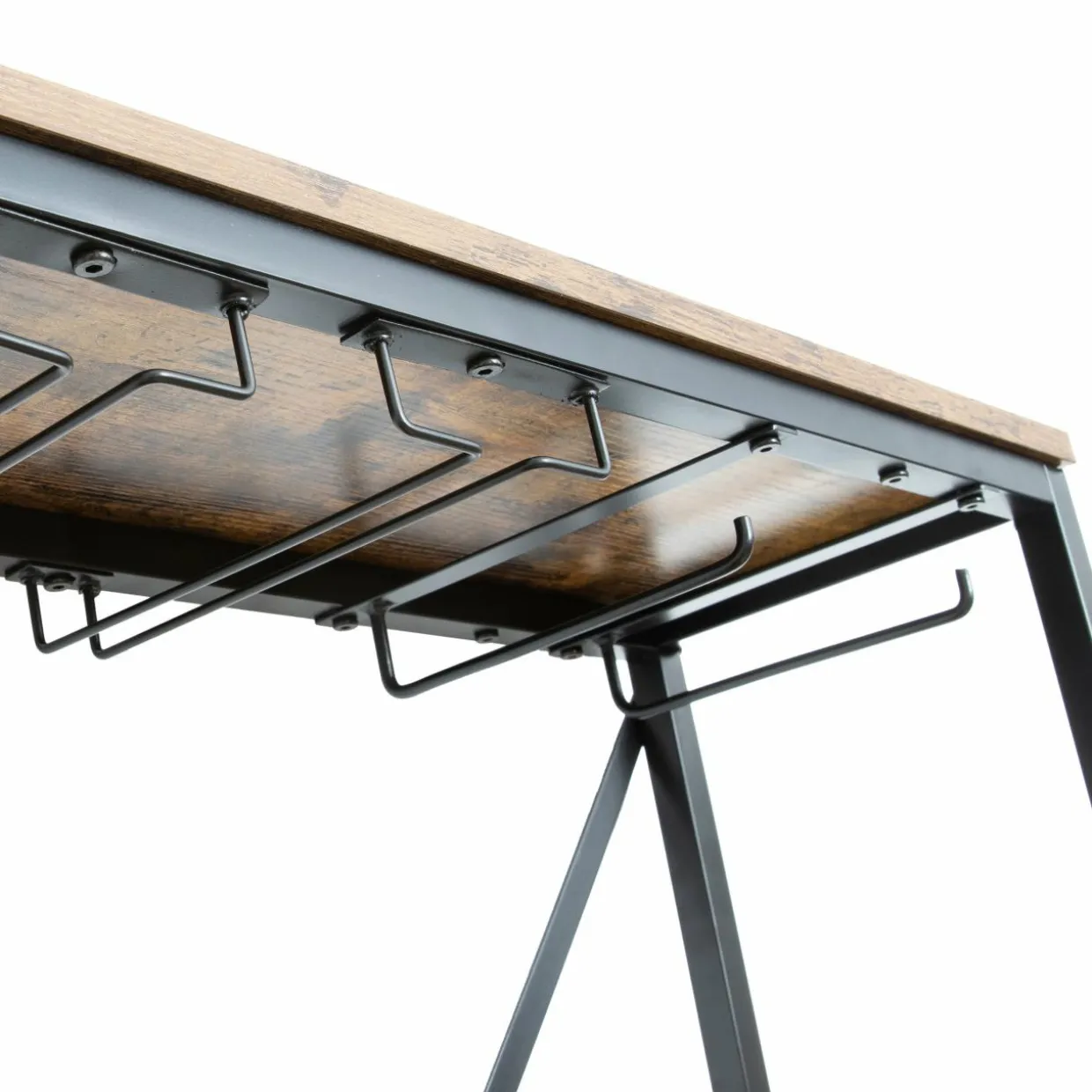 Meuble range-bouteilles industriel 10 emplacements et porte-verres (H178 cm) Léon Marron
