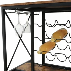 Meuble range-bouteilles industriel 12 emplacements et porte-verres (H86 cm) Louis Marron