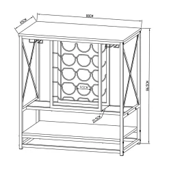 Meuble range-bouteilles industriel 12 emplacements et porte-verres (H86 cm) Louis Marron