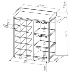 Meuble range-bouteilles industriel 18 emplacements et porte-verres (H82 cm) Paul Marron