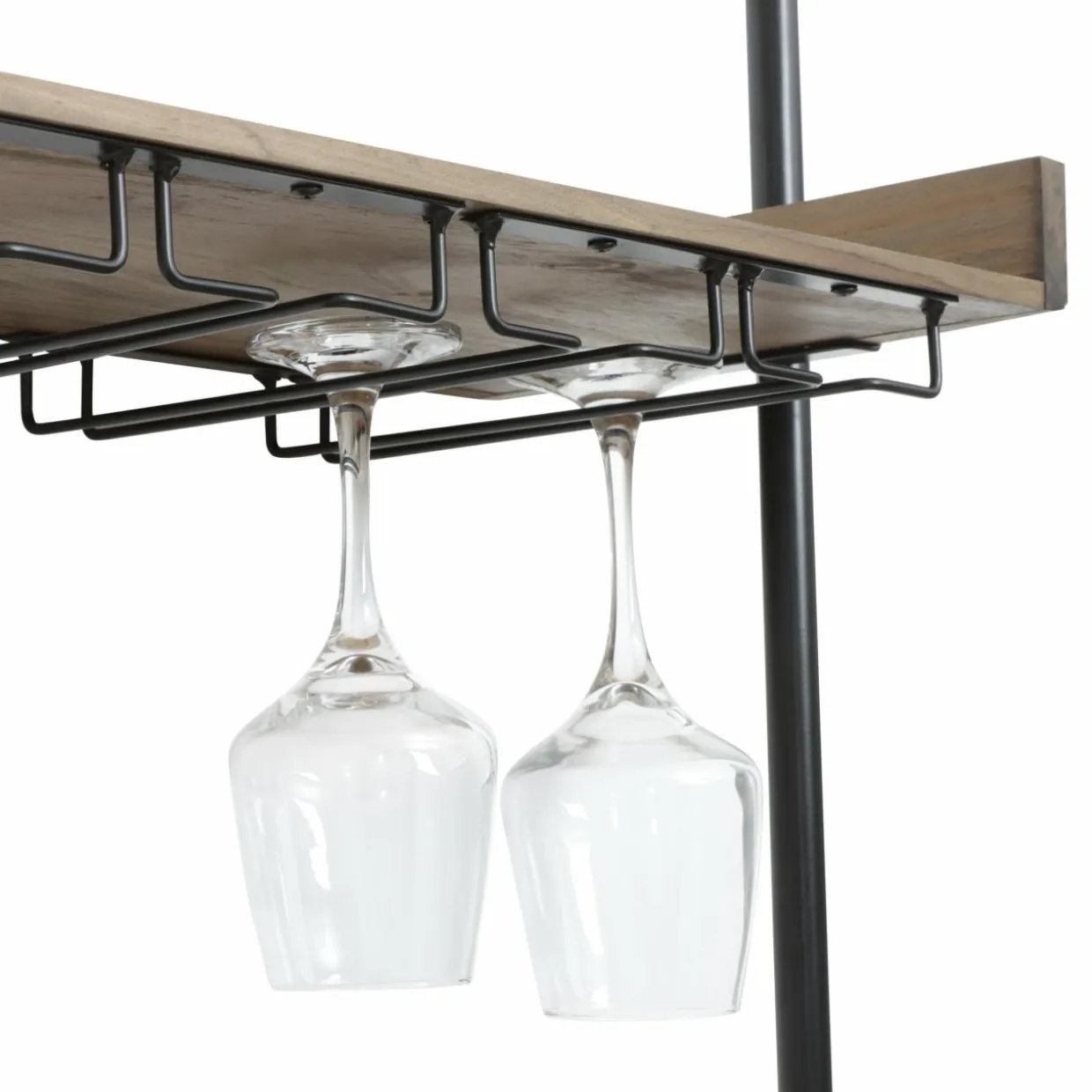 Meuble range-bouteilles mural bois et métal 18 emplacements et porte-verres (H120 cm) Isaac Marron