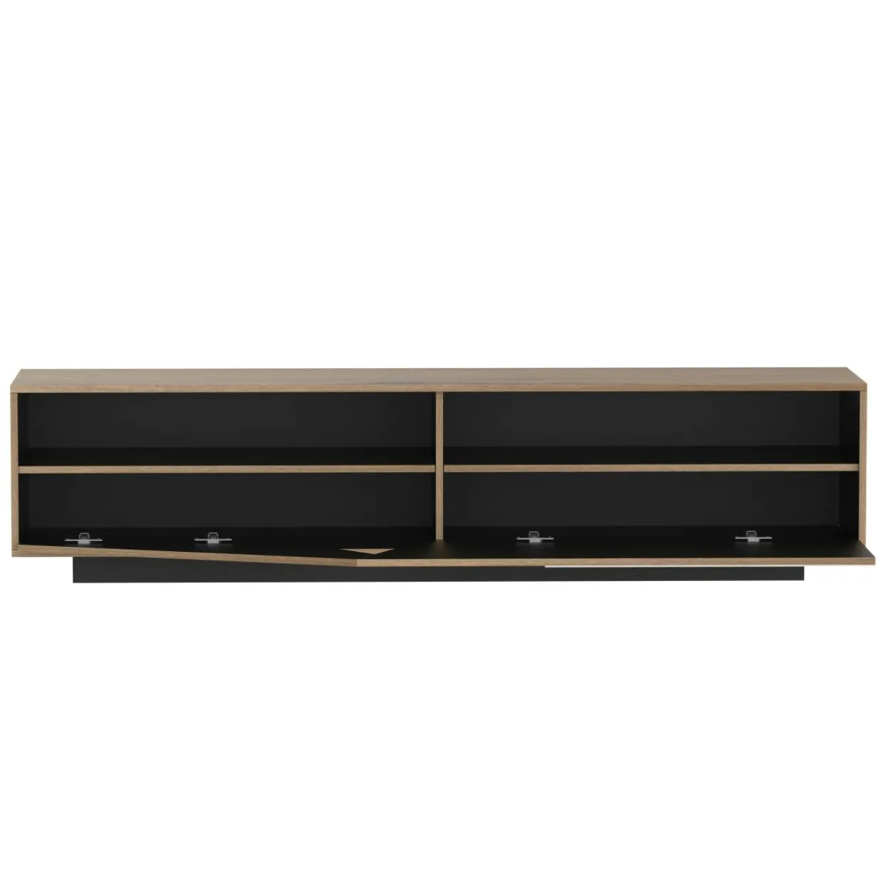 Meuble TV en bois design (L180 x 40 cm) Alabama Blanc, noir et naturel