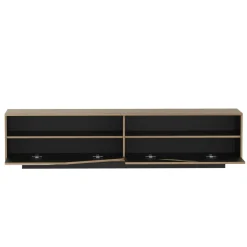 Meuble TV en bois design (L180 x 40 cm) Florida Blanc, noir et naturel