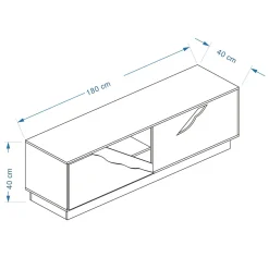 Meuble TV en bois design (L180 x 40 cm) Florida Blanc, noir et naturel