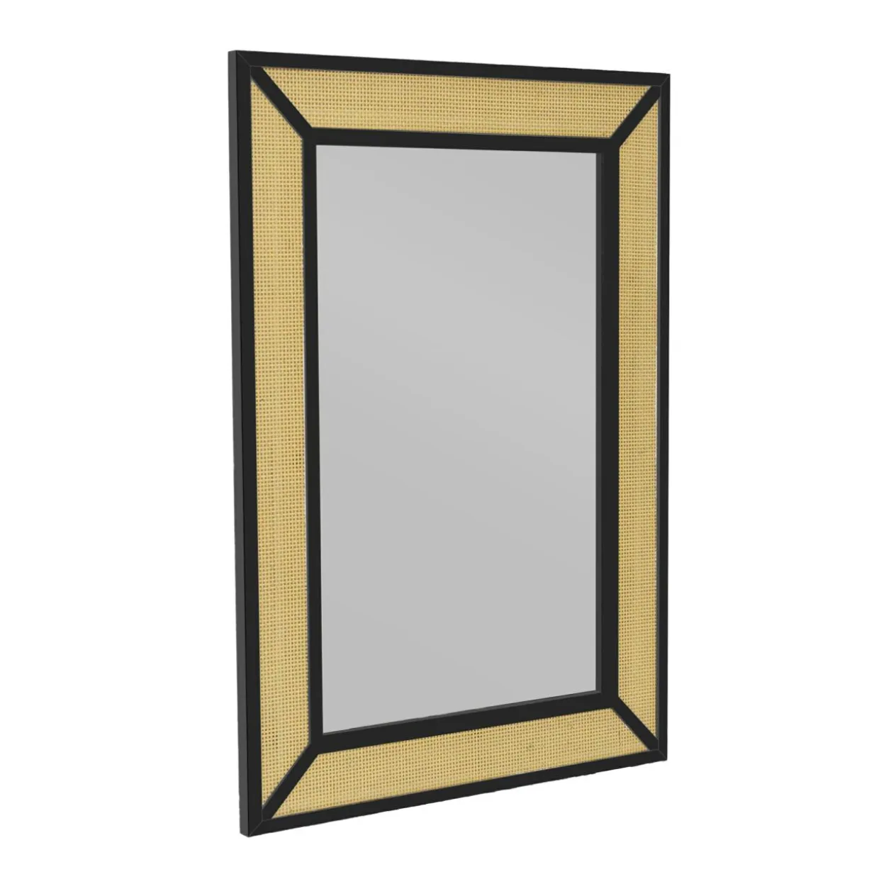 Miroir mural en métal (H101 cm) Cannage Naturel et noir