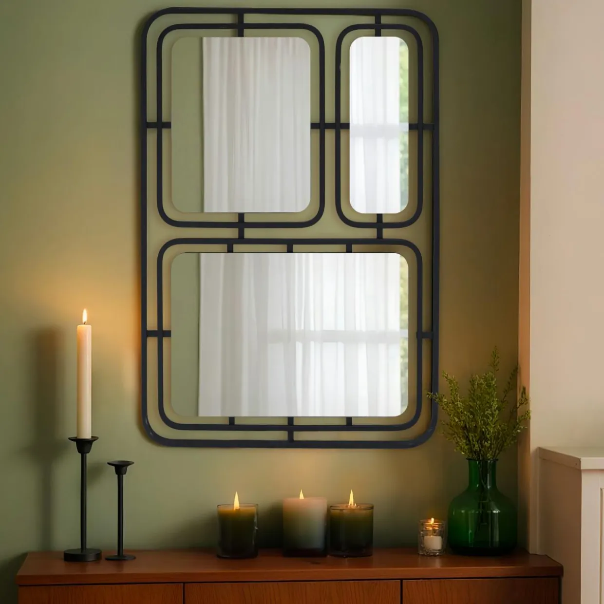 Miroir mural en métal (H80 cm) Reflet Métallique Noir
