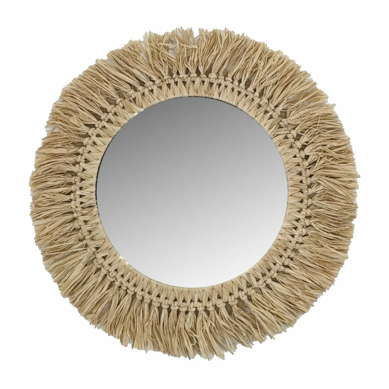 Miroir mural rond en fibres naturelles (D50 cm) Makira Beige