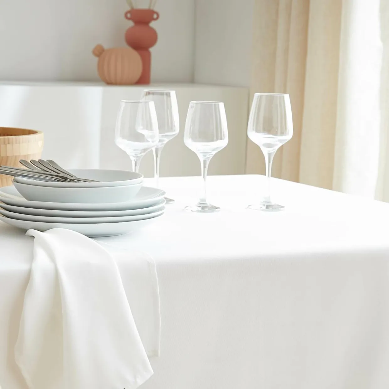 Nappe carrée anti tache (100 x 100 cm) Elise Blanche