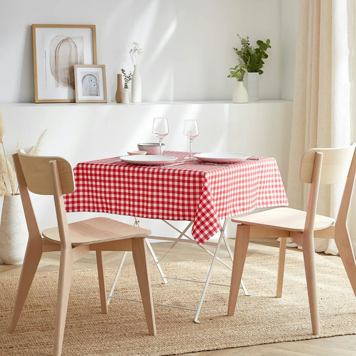 Nappe carrée anti tache (100 x 100 cm) Elise Vichy Rouge