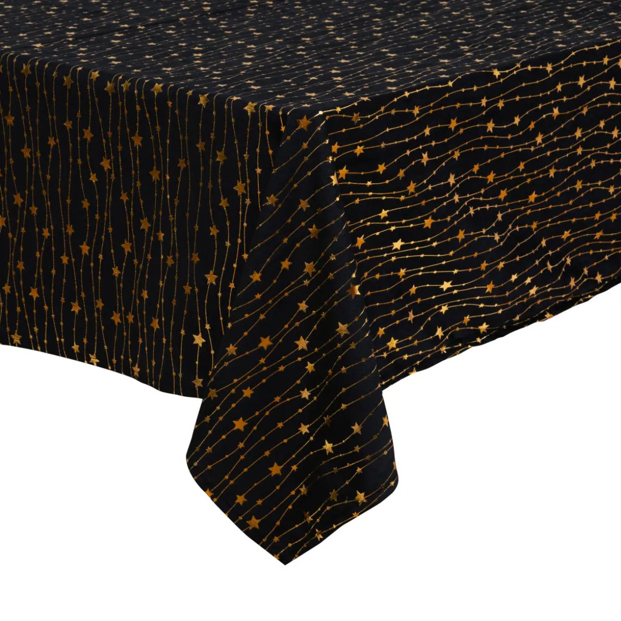 Nappe de Noël en velours (360 x 140 cm) Pluie d'étoiles Noir et dorée
