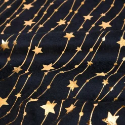 Nappe de Noël en velours (360 x 140 cm) Pluie d'étoiles Noir et dorée