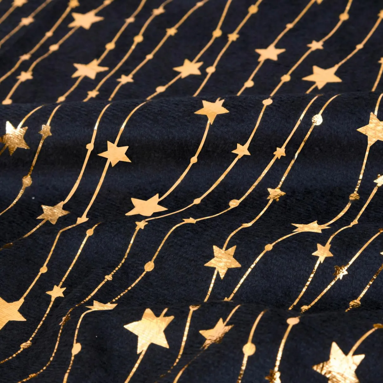 Nappe de Noël en velours (360 x 140 cm) Pluie d'étoiles Noir et dorée