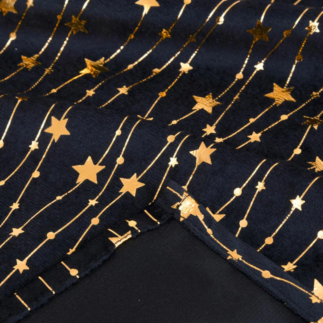 Nappe de Noël en velours (360 x 140 cm) Pluie d'étoiles Noir et dorée