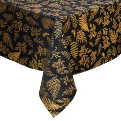 Nappe de Noël rectangulaire anti tache (140 x 240 cm) Feuillage Noir et doré