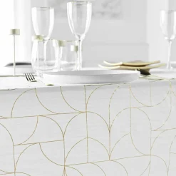 Nappe de Noël rectangulaire anti tache (140 x 240 cm) Louxor Blanc et doré