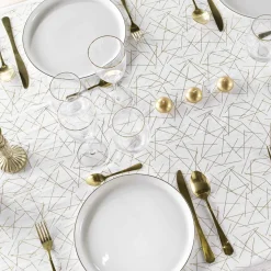Nappe de Noël rectangulaire anti tache (140 x 240 cm) Mikado Blanc et doré
