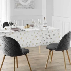 Nappe de Noël rectangulaire anti tache (140 x 240 cm) Astrelia Blanc et doré