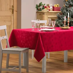 Nappe de Noël rectangulaire anti tache (140 x 240 cm) Flocons Rouge