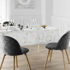 Nappe de Noël rectangulaire anti tache (150 x 300 cm) Star Blanc et doré