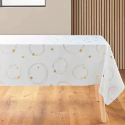 Nappe de Noël rectangulaire anti tache (150 x 300 cm) Star Blanc et doré