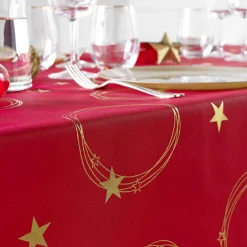 Nappe de Noël rectangulaire anti tache (150 x 300 cm) Star Rouge et doré