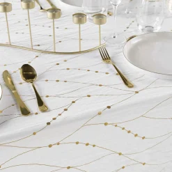 Nappe de Noël rectangulaire anti tache (140 x 240 cm) Firmament Blanc et doré