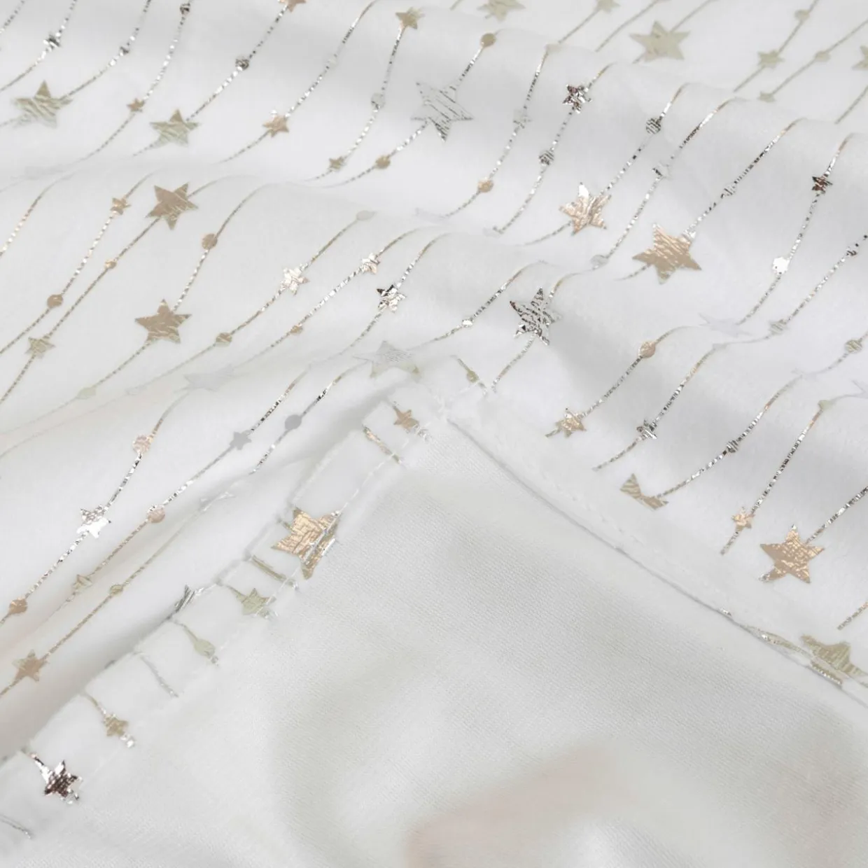 Nappe de Noël rectangulaire (140 x 360 cm) Pluie d'étoiles Blanche