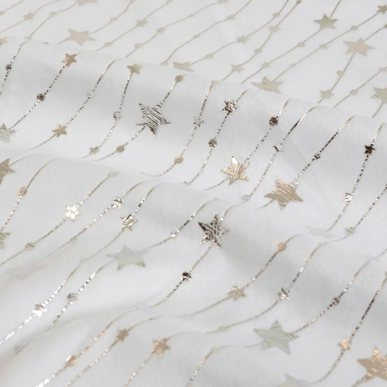 Nappe de Noël rectangulaire (140 x 360 cm) Pluie d'étoiles Blanche