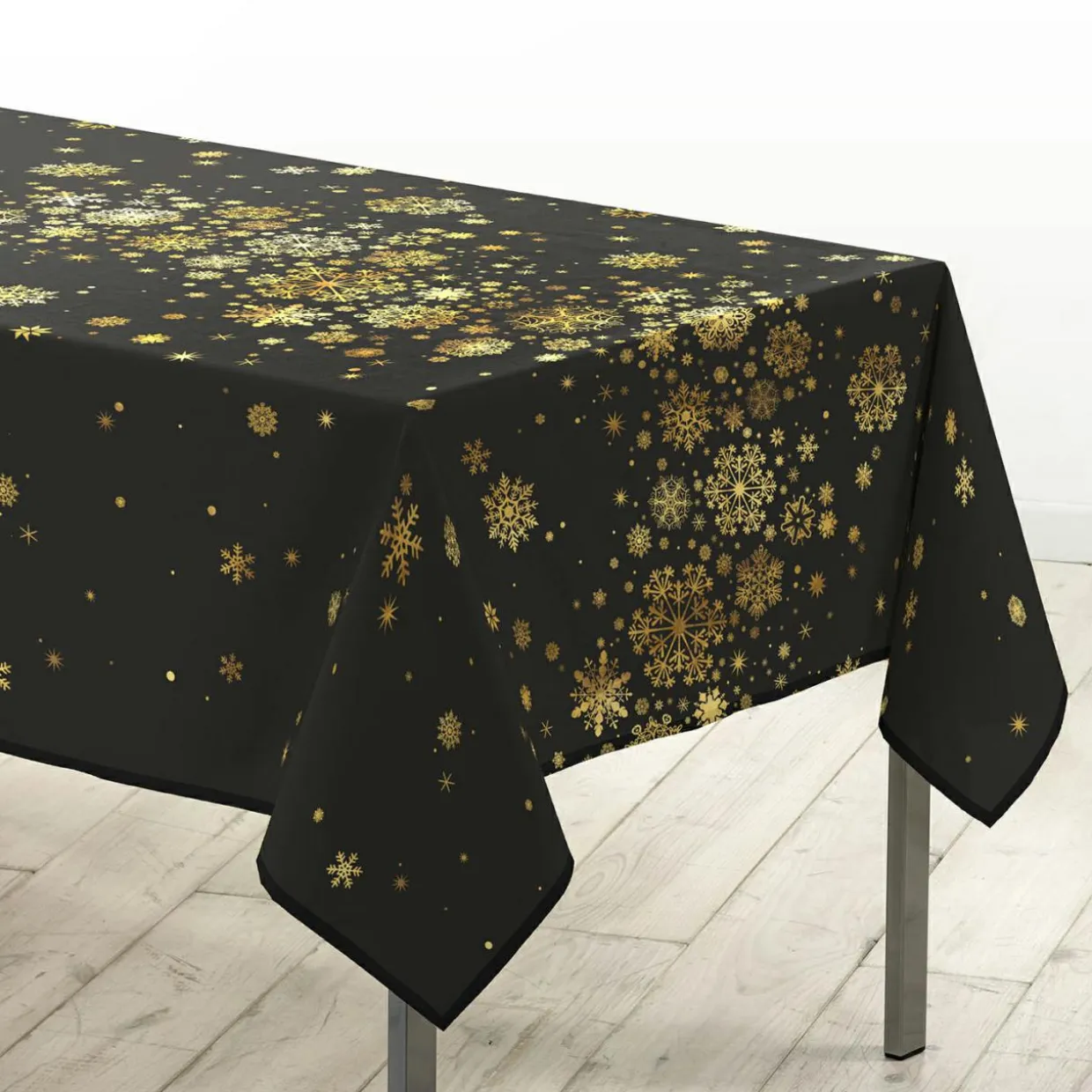 Nappe de Noël rectangulaire (150 x 300 cm) Constellation Noir et doré