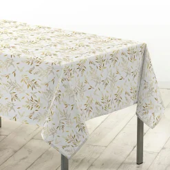 Nappe de Noël rectangulaire (140 x 240 cm) Naelle Blanc et doré