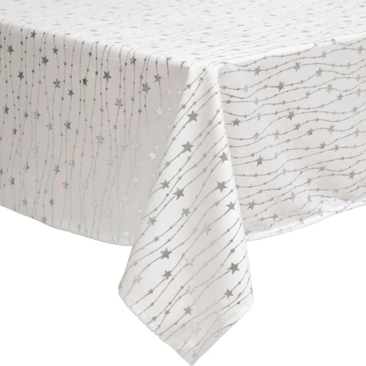 Nappe de Noël rectangulaire (140 x 240 cm) Pluie d'étoiles Blanche