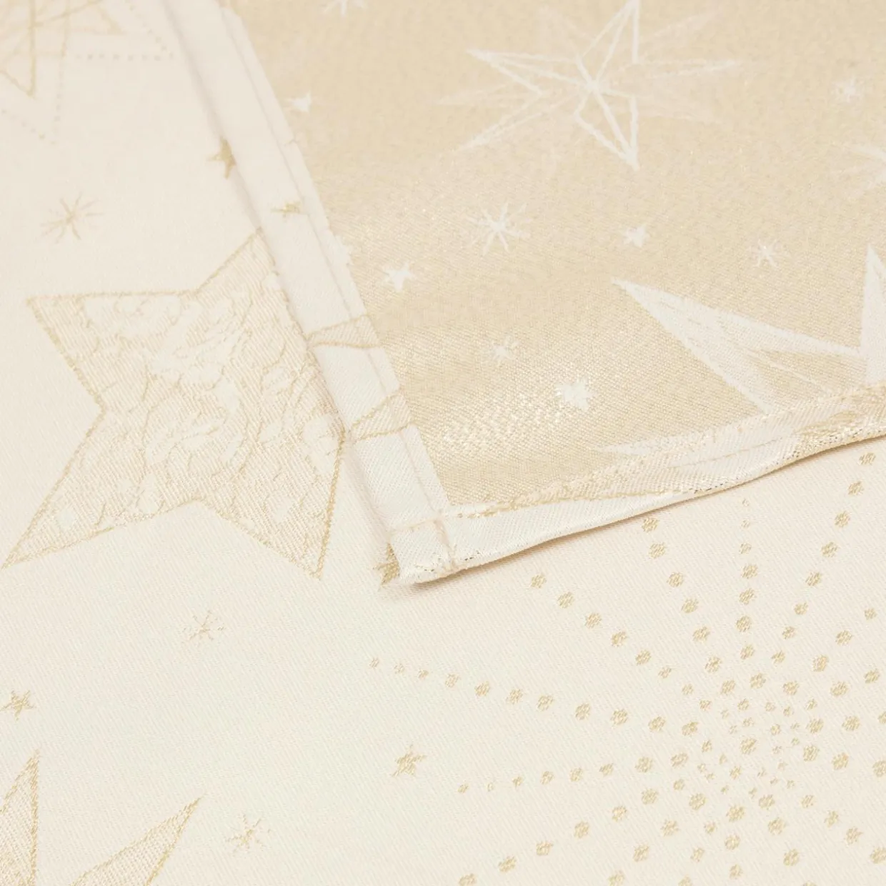 Nappe de Noël rectangulaire (140 x 240 cm) Nuit étoilée Beige et doré