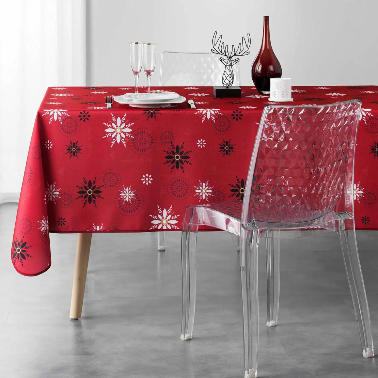 Nappe de Noël rectangulaire (150 x 240 cm) Enchanté Rouge