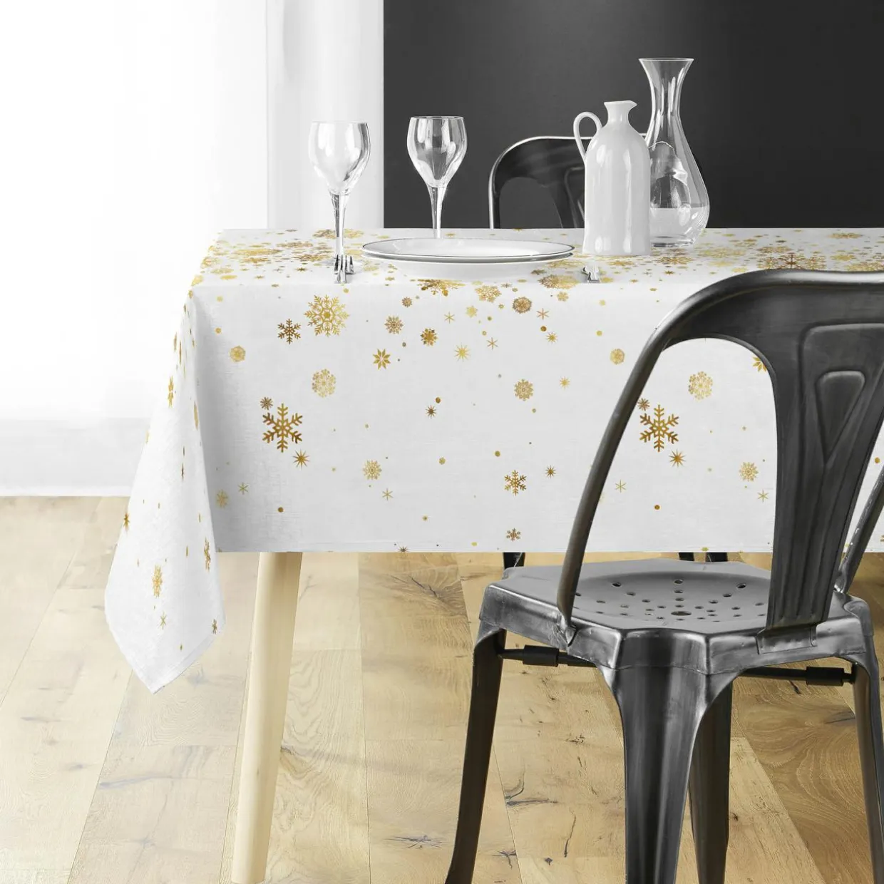 Nappe de Noël rectangulaire (150 x 240 cm) Constellation Blanc et doré